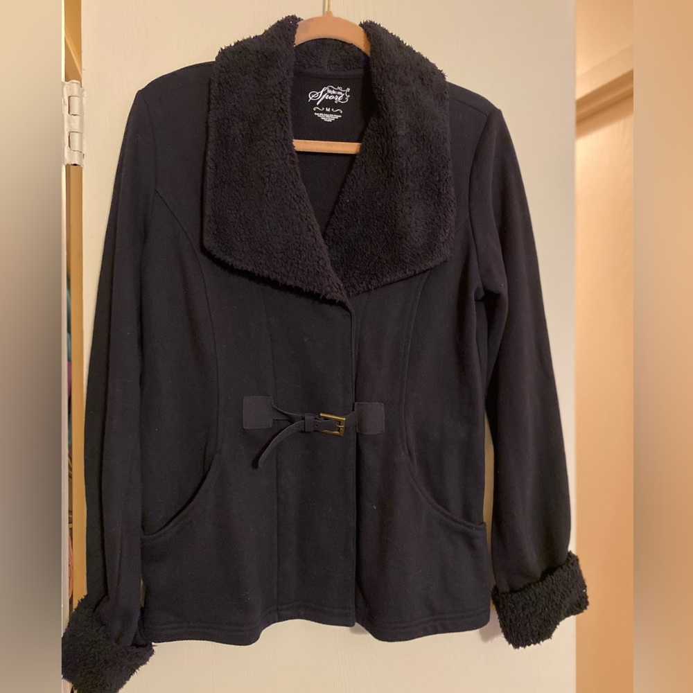 STYLE & CO SPORT knit jacket with fuzzy trim. Size M.